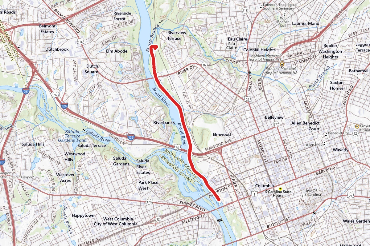 Columbia Canal and Broad River Via River Trail