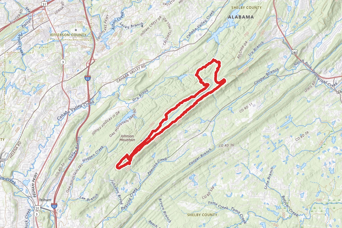 Oak Mountain Blue Trail to White Trail Loop