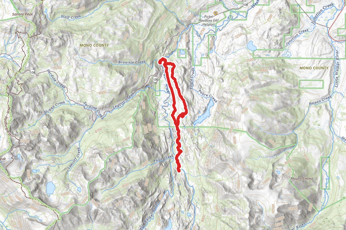 Leavitt Meadows to Millie, Secret, Roosevelt & Lane Lakes