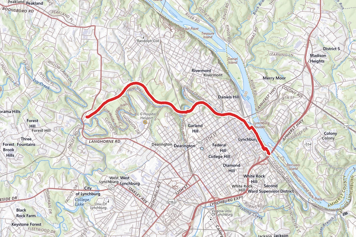 Blackwater Creek Trail via Riverwalk Trail