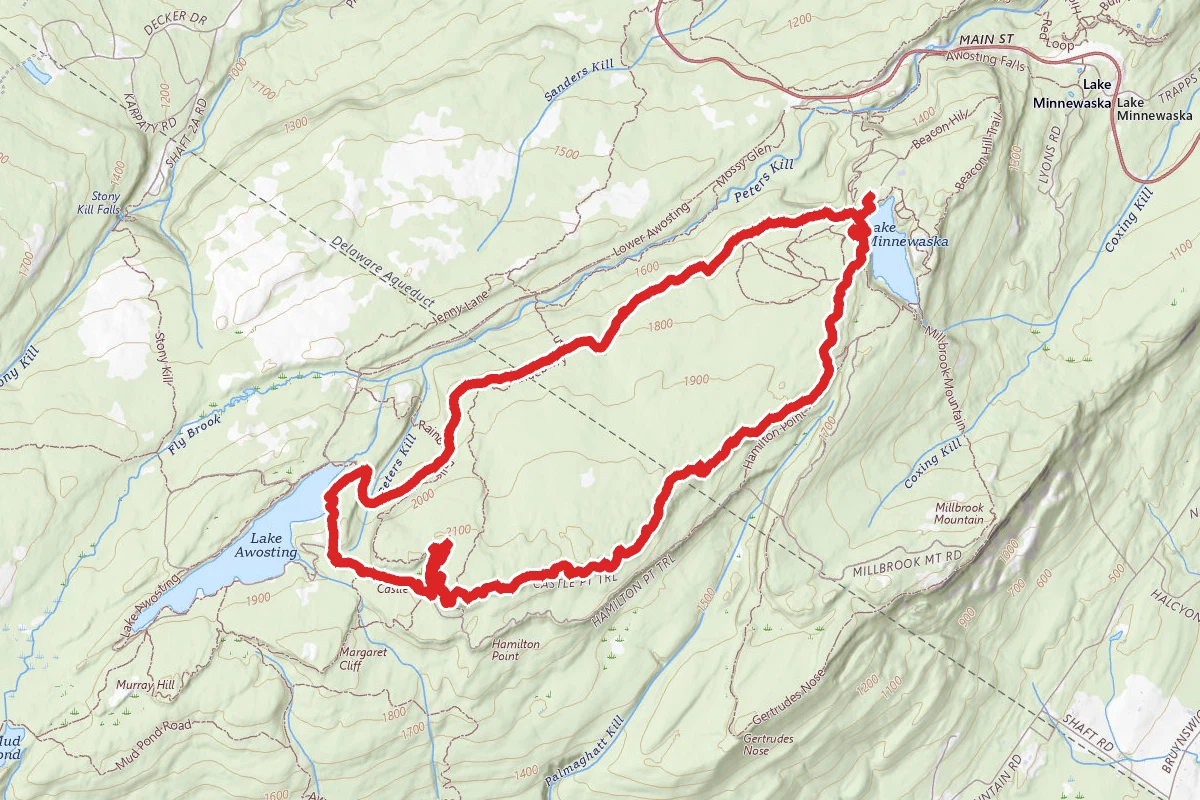 Castle Point Carriage Road to Upper Awosting Carriageway Loop