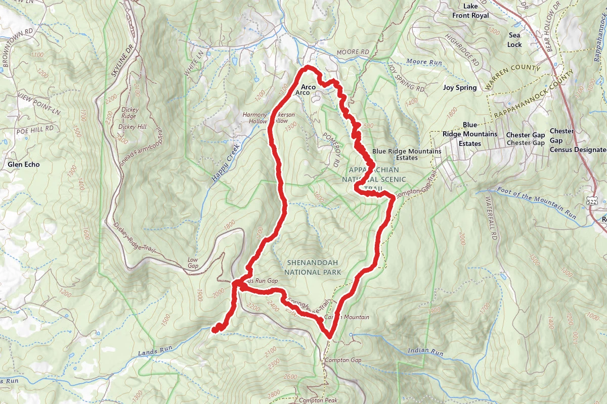 Lands Run Falls to Hickerson Hollow via Appalachian Trail