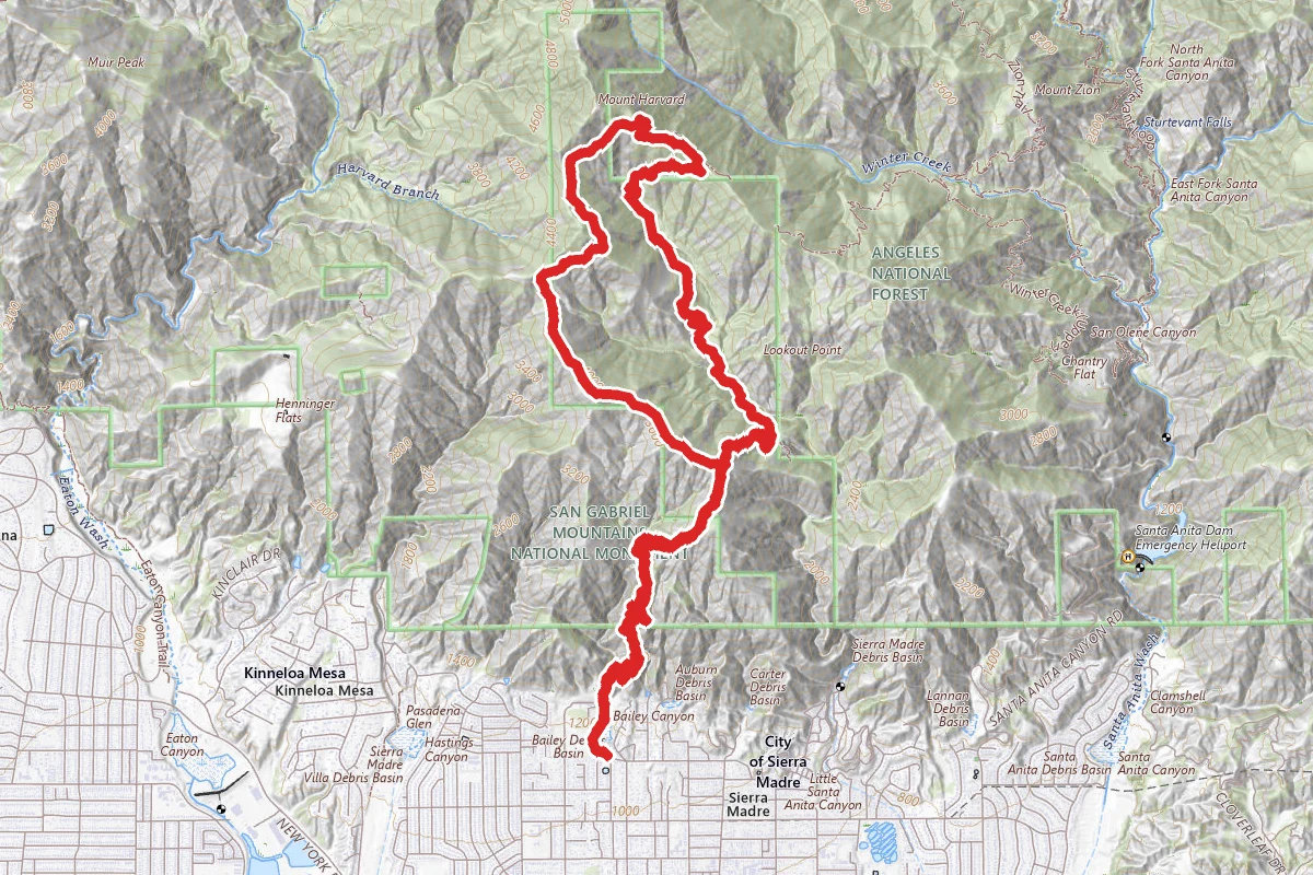 Bailey Canyon Trail to Mount Wilson Road and Trail Loop