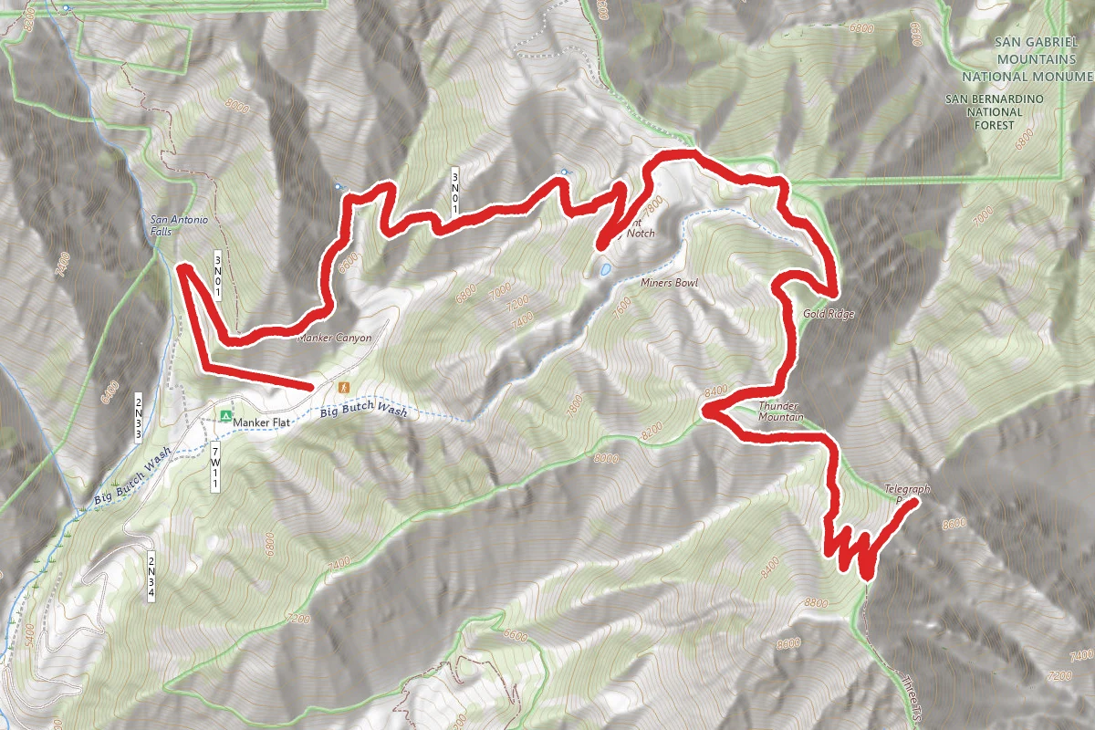 Telegraph Peak via Manker Flat and Baldy Notch