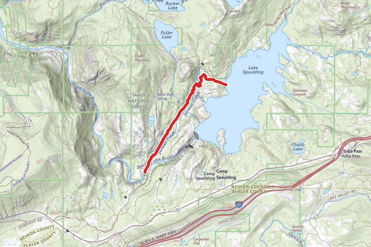 Lake Spaulding via Pioneer Trail from Bowman Road