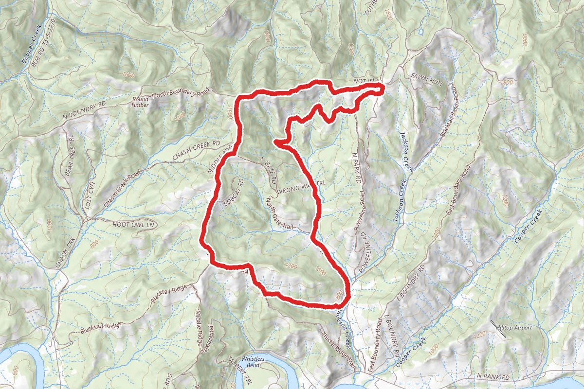 Soggy Bottoms, North Boundary, Middle Ridge, and Thistle Ridge Loop route map