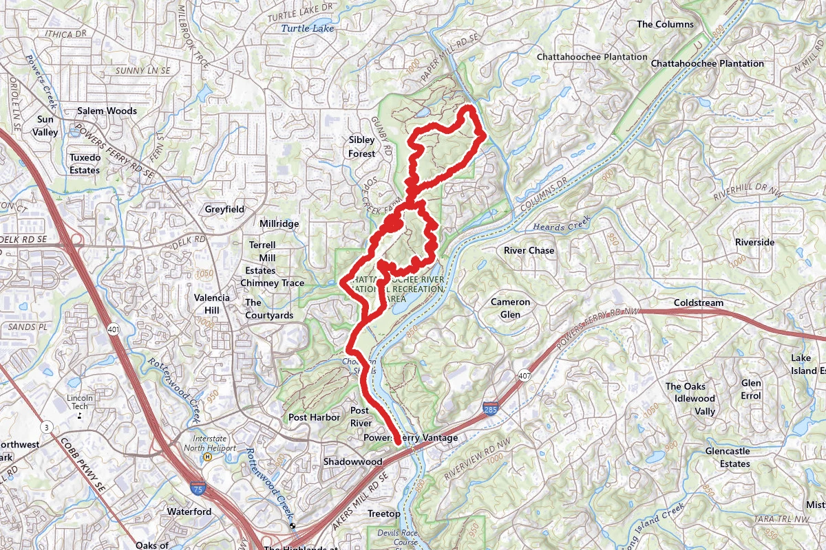 Sope Creek via Cochran Shoals from Interstate North Trailhead