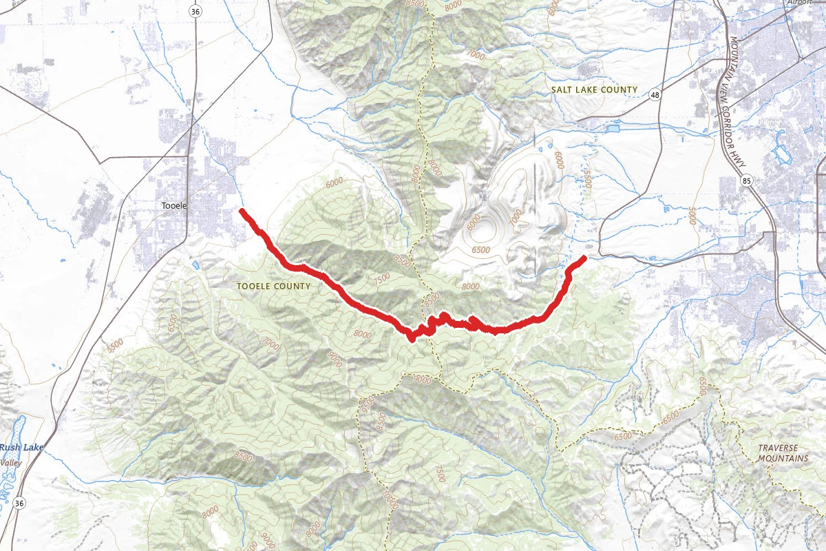 Butterfield Canyon and Middle Canyon Road route map