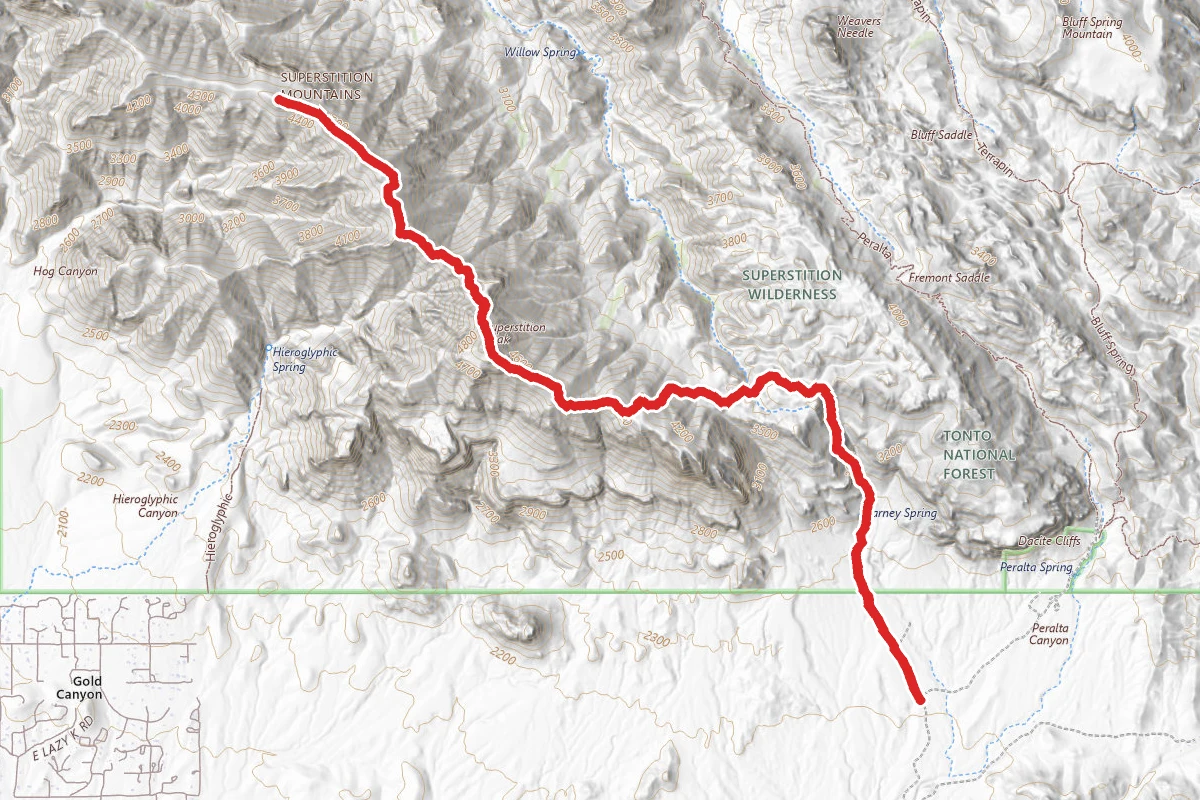 Superstition Ridgeline Trail via Carney Springs Road
