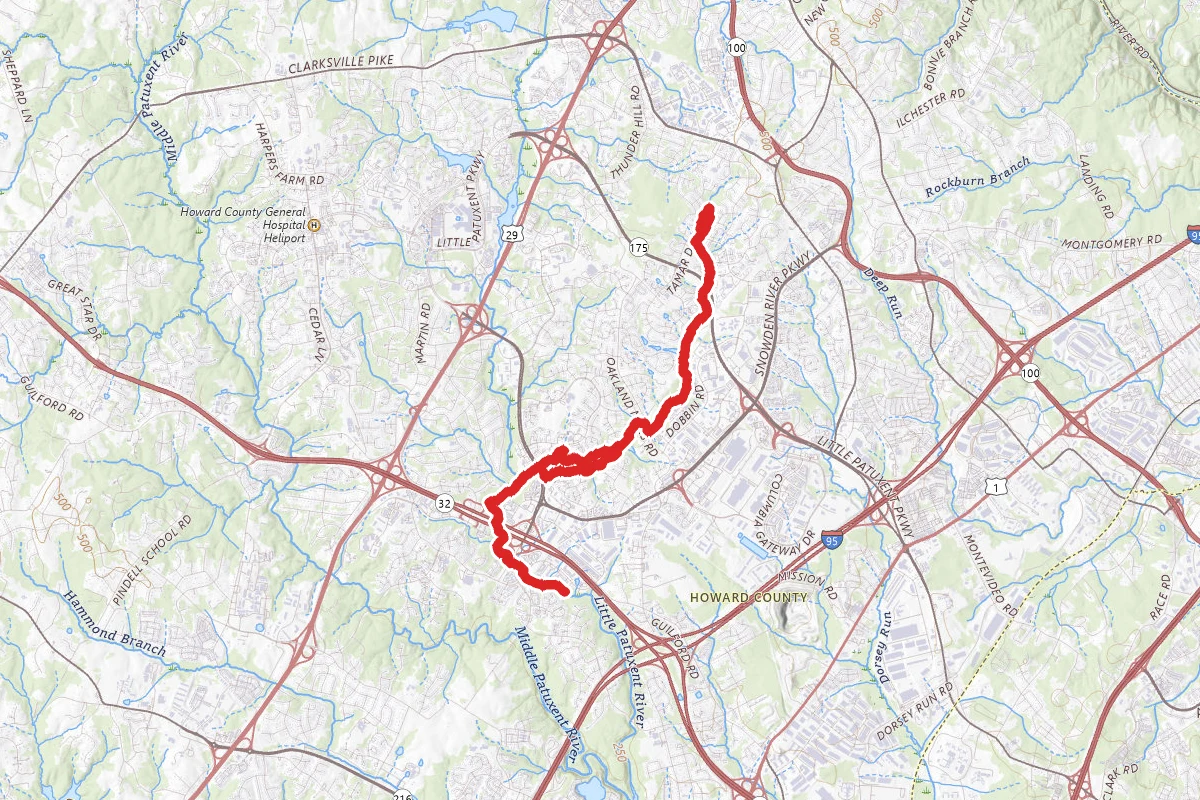 Patuxent Branch Trail to Lake Elkhorn and James Pond