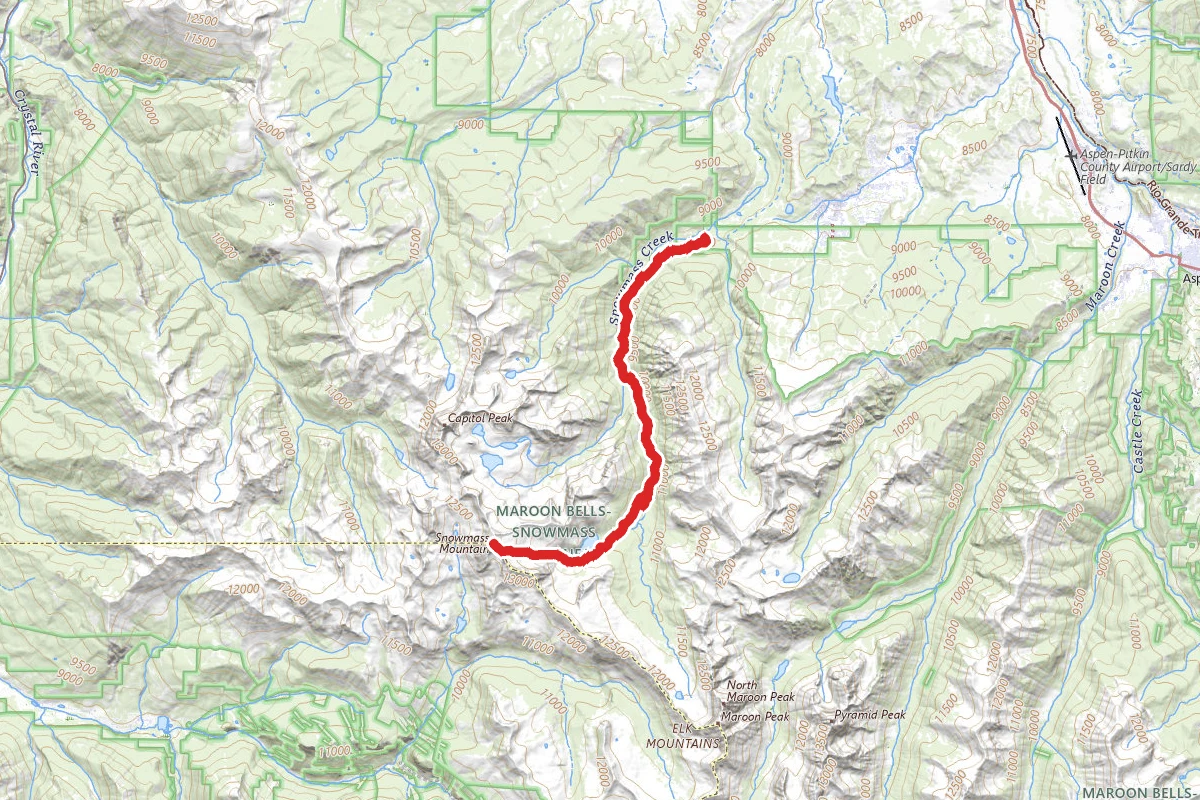 Maroon Snowmass Trail and Snowmass Lake and Snowmass Mountain