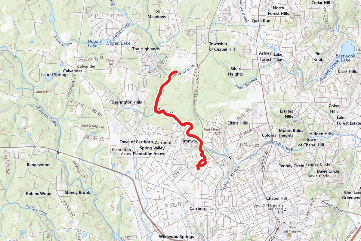 Wilson Park to Carolina North Forest Via Owasa Corridor Loop