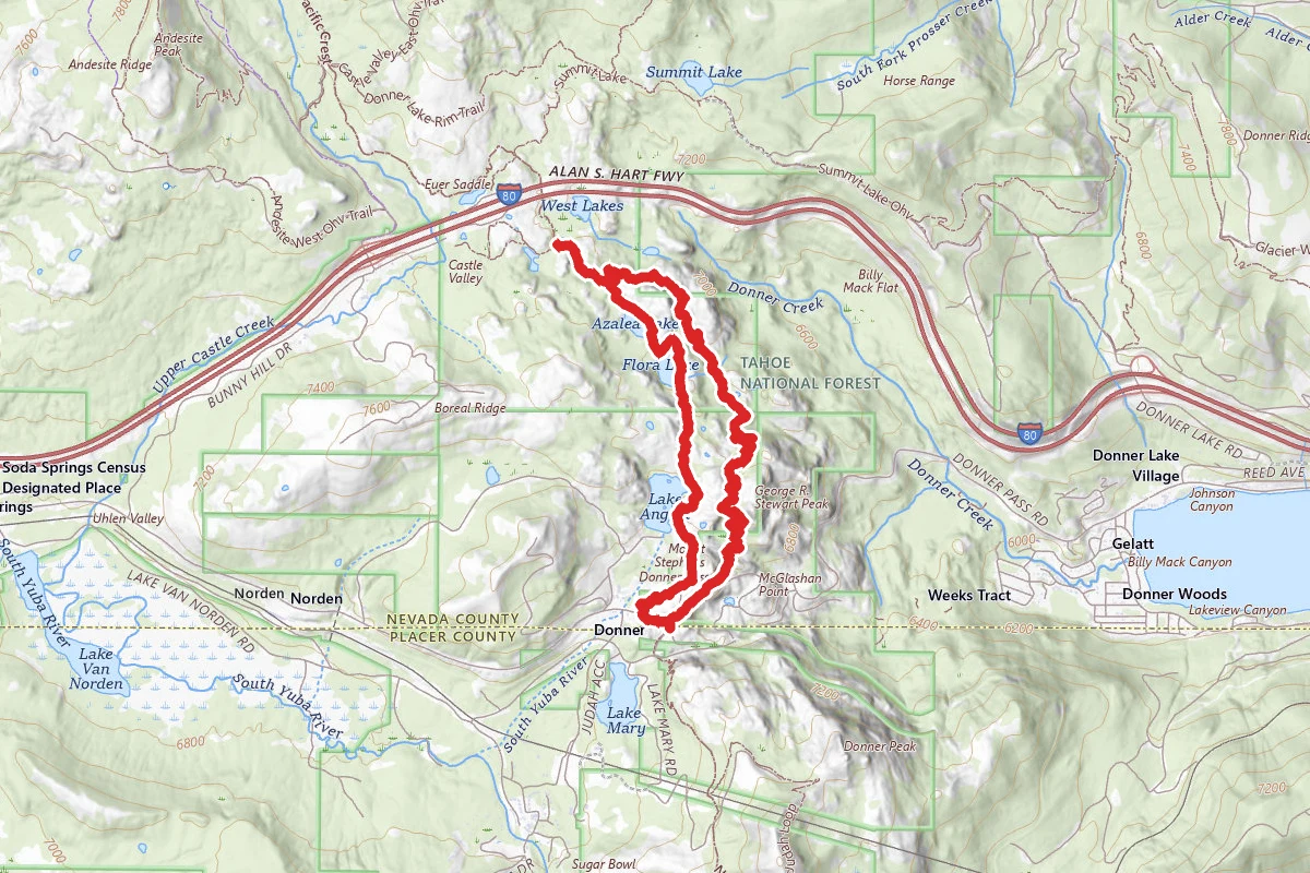 Angela, Flora, and Azalea Lakes via Pacific Crest and Donner Summit Lakes Trails