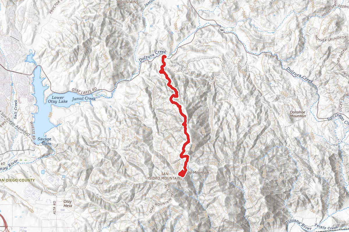 Pio Pico Campground to Otay Mountain via Minnewawa Truck Trail