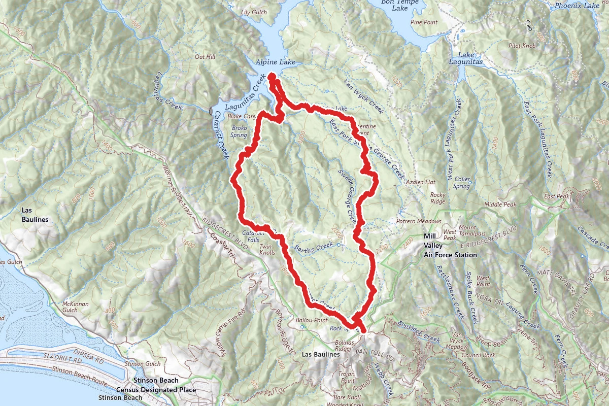 Cataract Falls and Potrero Meadows Loop (Cataract, Helen Market, Kent, Benstein Trails)