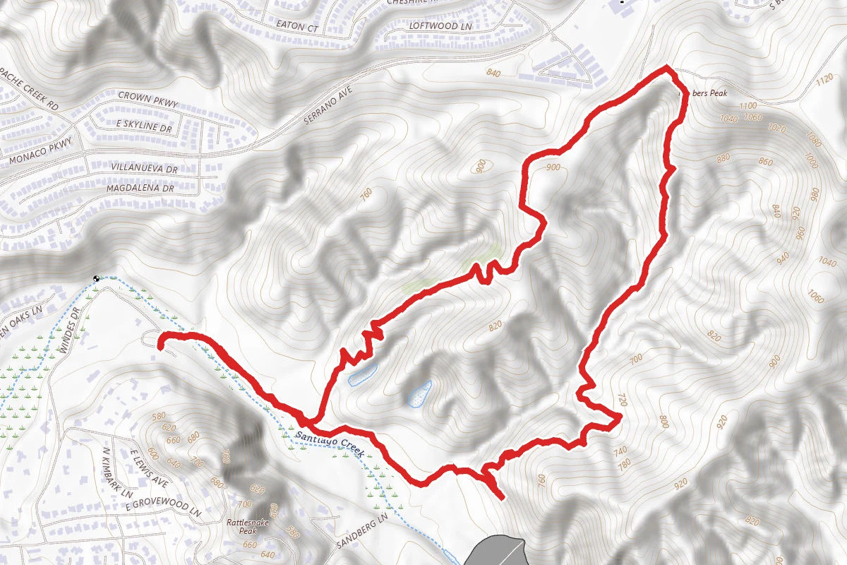 Oak Trail, Yucca Ridge, Mountain Goat, Bobcat Meadow and Santiago Creek