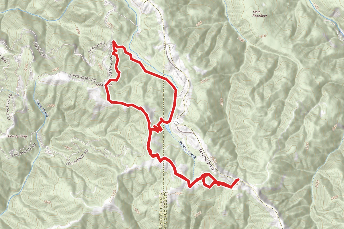 Bay Area Ridge Trail, Long Ridge Road, and Peters Creek Trail