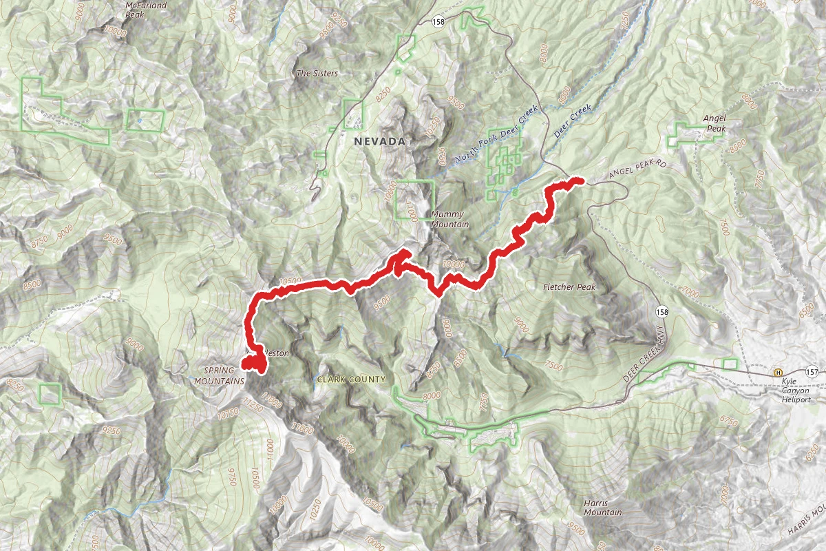 Charleston Peak North Trail route map