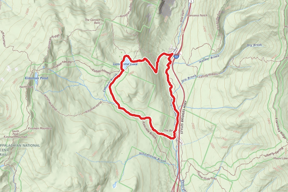 Lonesome Lake via Cascade Brook and Pemi Trail route map