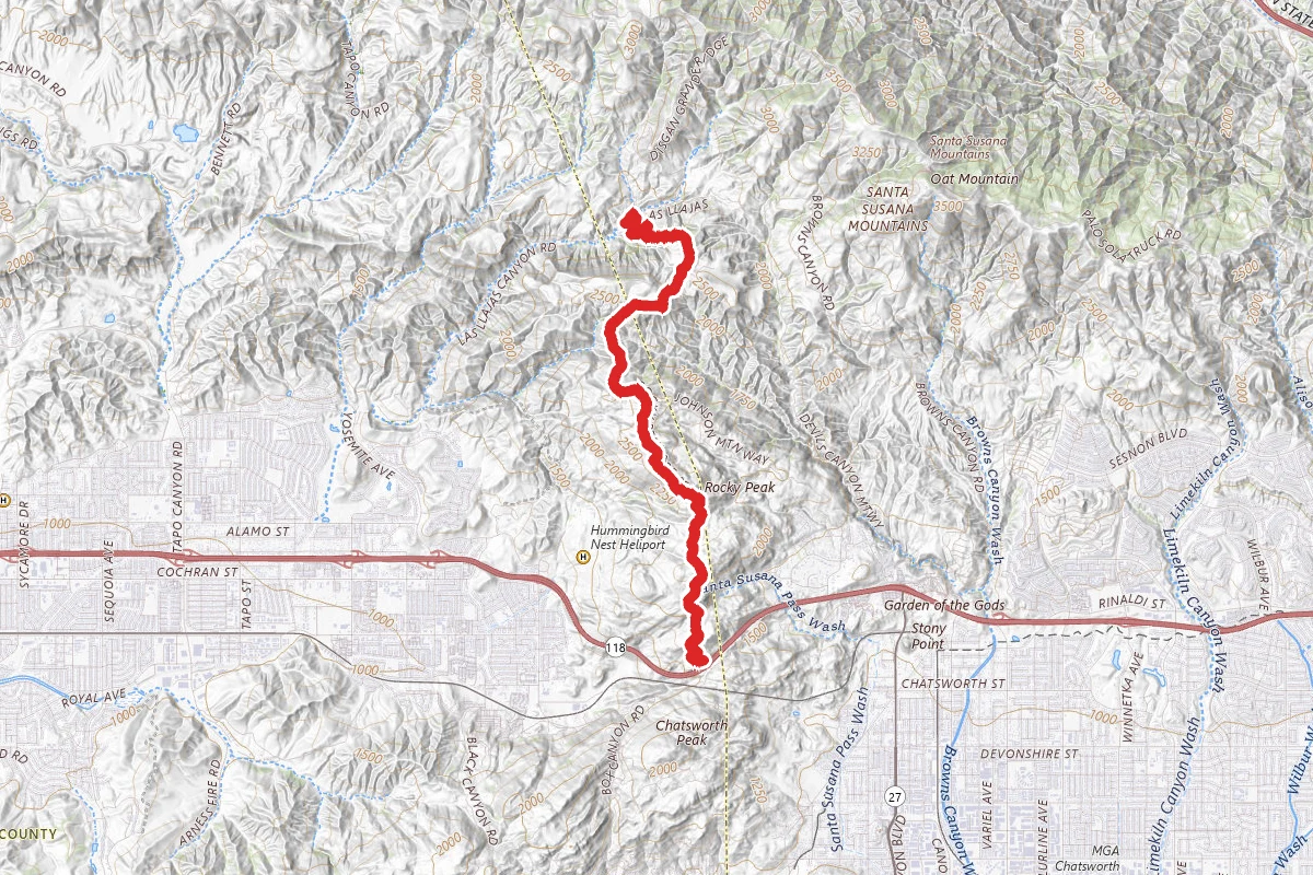 Rocky Peak Trail to Las Llajas Canyon Trail