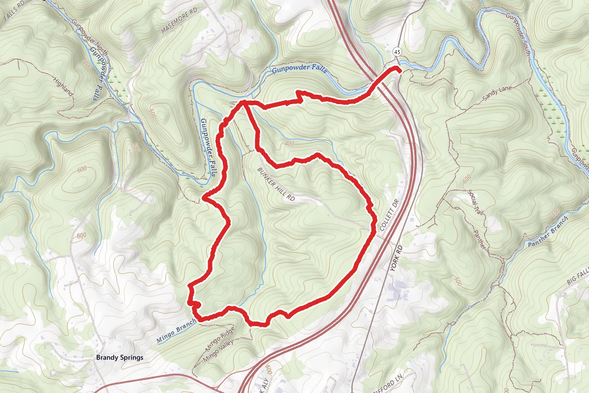 Old Gunpowder South to Mingo Forks to Bunker Hill Loop