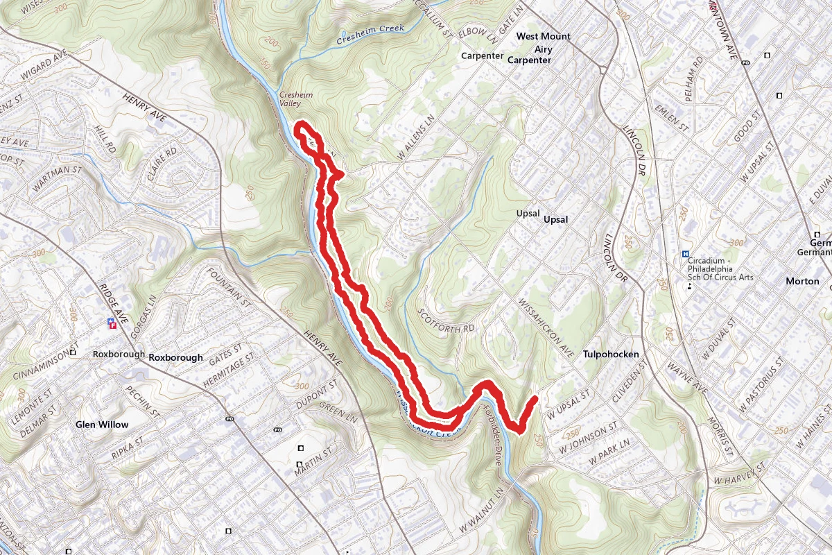 Wissahickon Park Orange Trail to White Trail