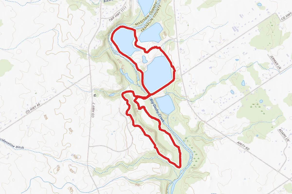 Prairie Oaks Loop from Darby Bend Lakes Entrance