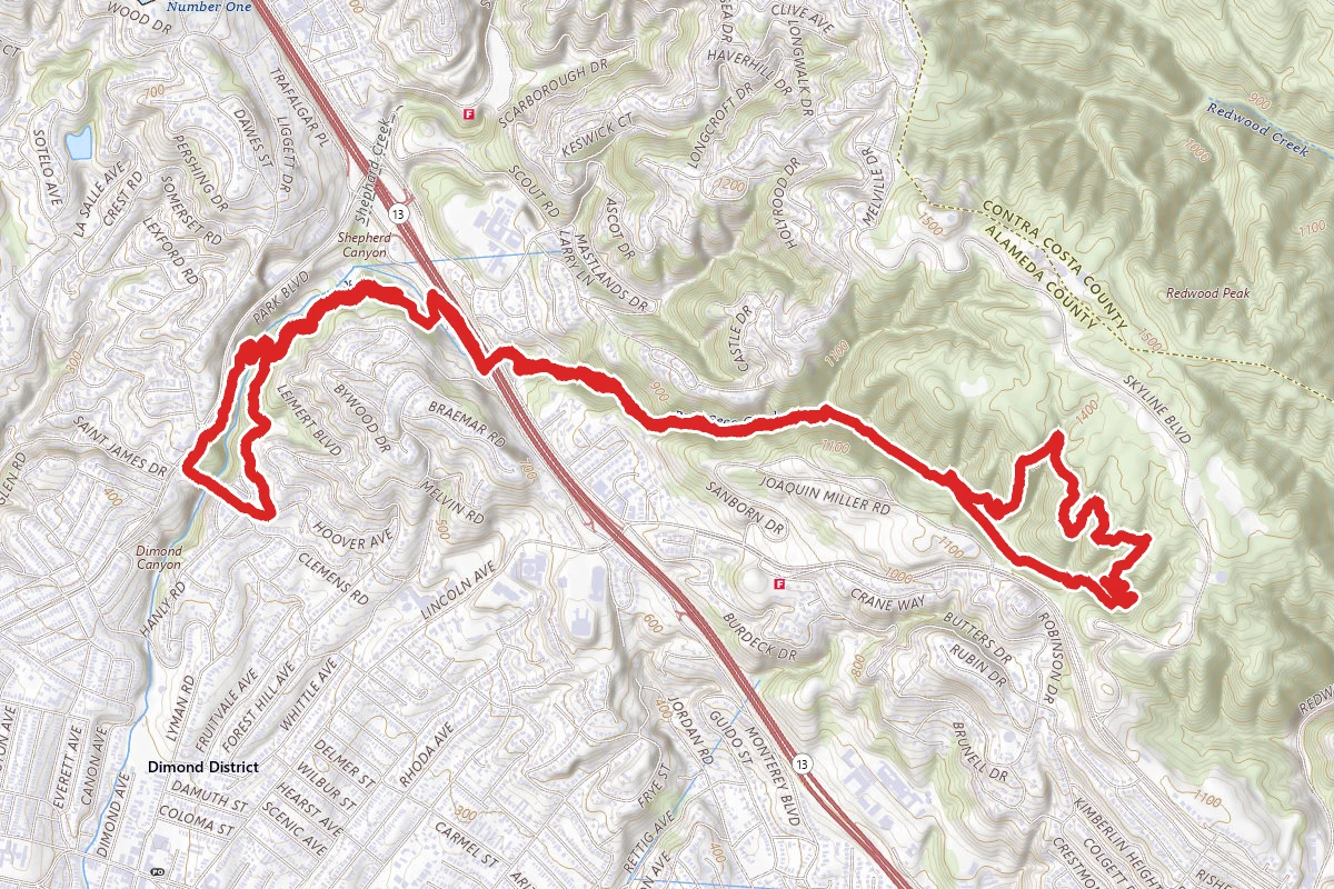 Dimond Canyon, Palos Colorados Trail, and Sequoia Bay View Trail Loop