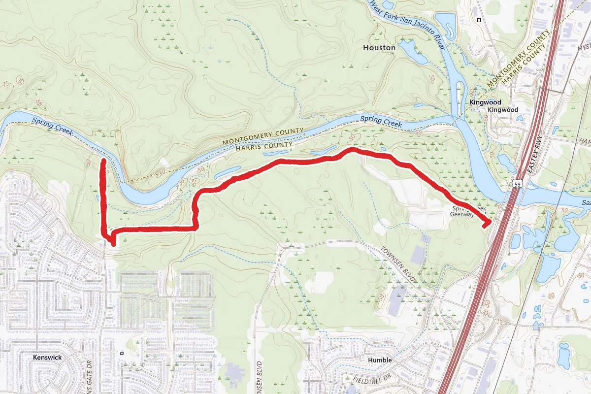 Eastex Frontage Road to Spring Creek Canoe Launch Trail