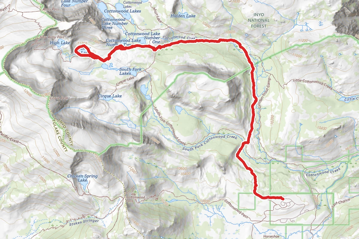 Cottonwood Lake and Long Lake via Cottonwood Lakes and New Army Pass Trail