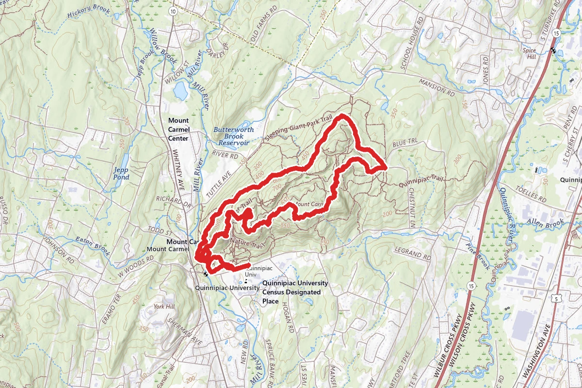 Sleeping Giant Head Blue and Violet Loop Trail
