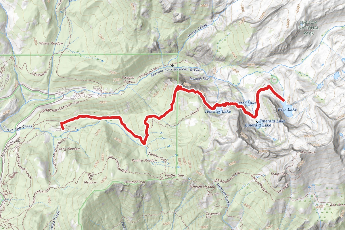 Heather Lake, Emerald Lake, and Pear Lake Trail via Watchtower and Pear Lake Trails