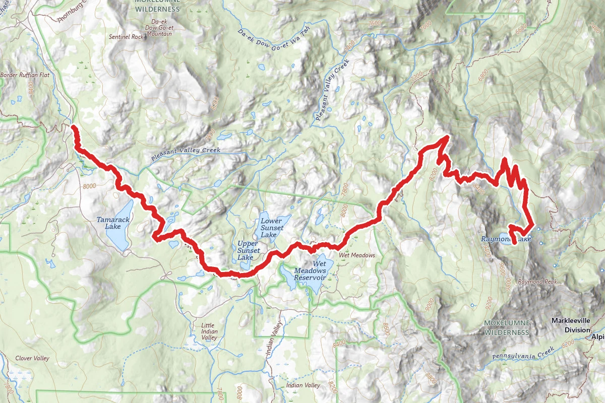 Raymond Lake via Wet Meadows Trailhead