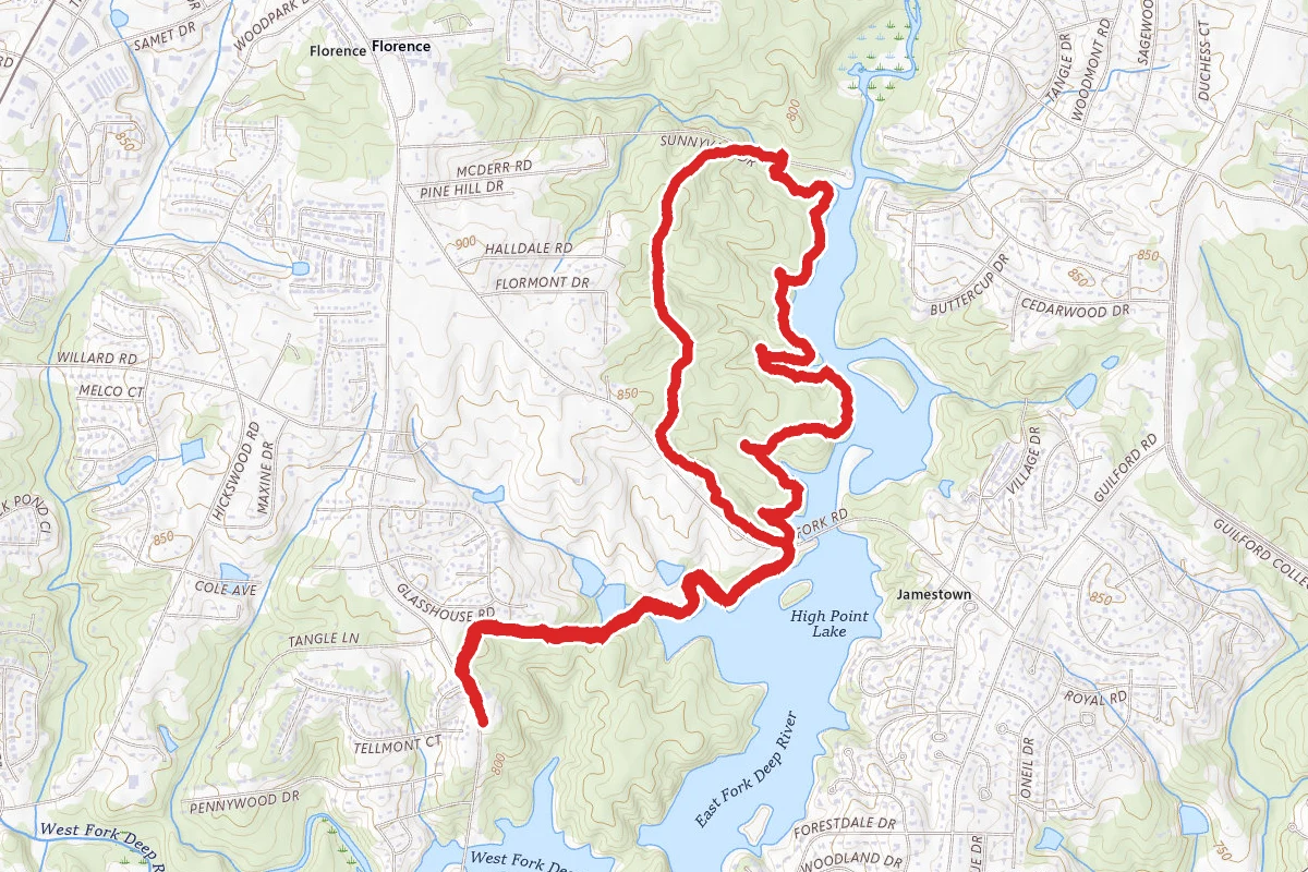 Deep River Loop via Bicentennial Greenway at Penny Road