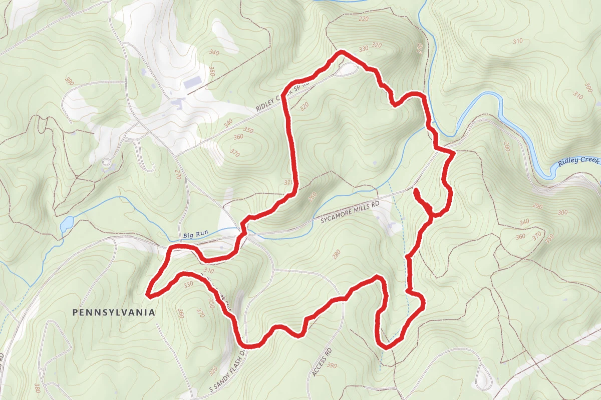 Ridley Creek Blue and White Trail loop