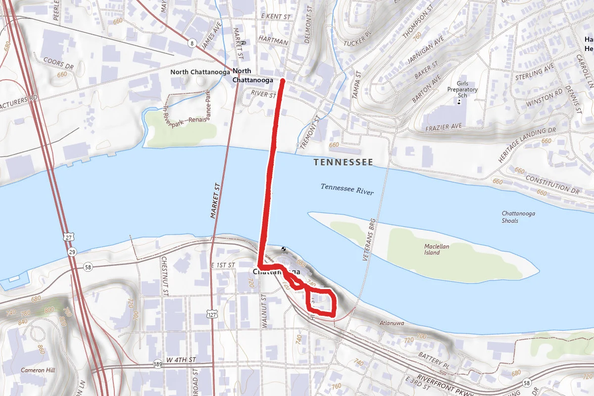 Walnut Street Pedestrian Bridge to Bluff View Loop