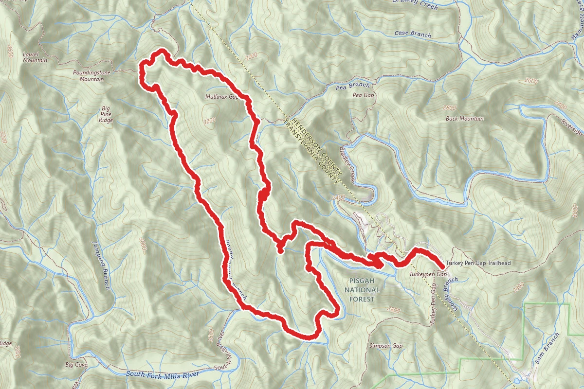 Mullinax Trail, Pounding Mill, and South Mills River Road Loop