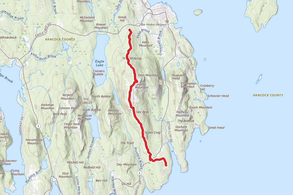 Cadillac North Ridge Trail to South Ridge Trail