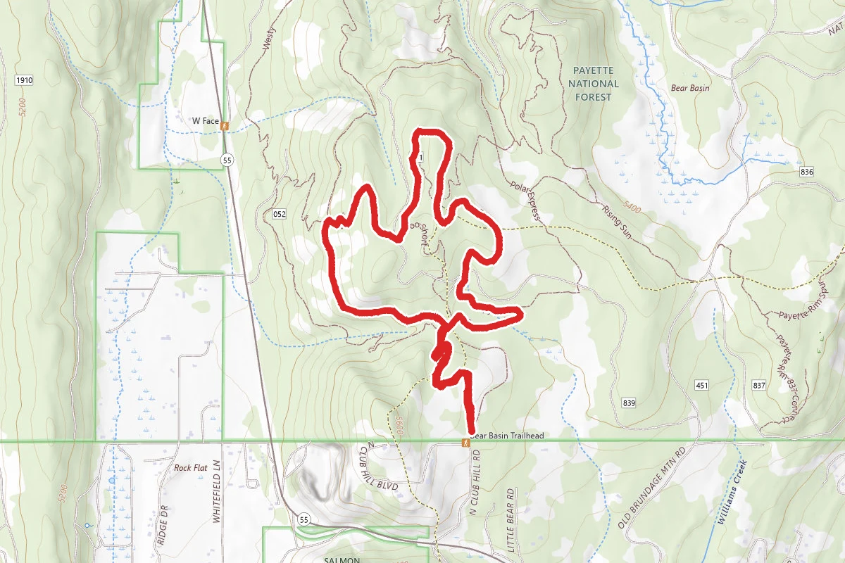 Baby Bear, Sleepy Hollow, Blue Ridge, Upper Drain, and Grand Traverse Trails Loop