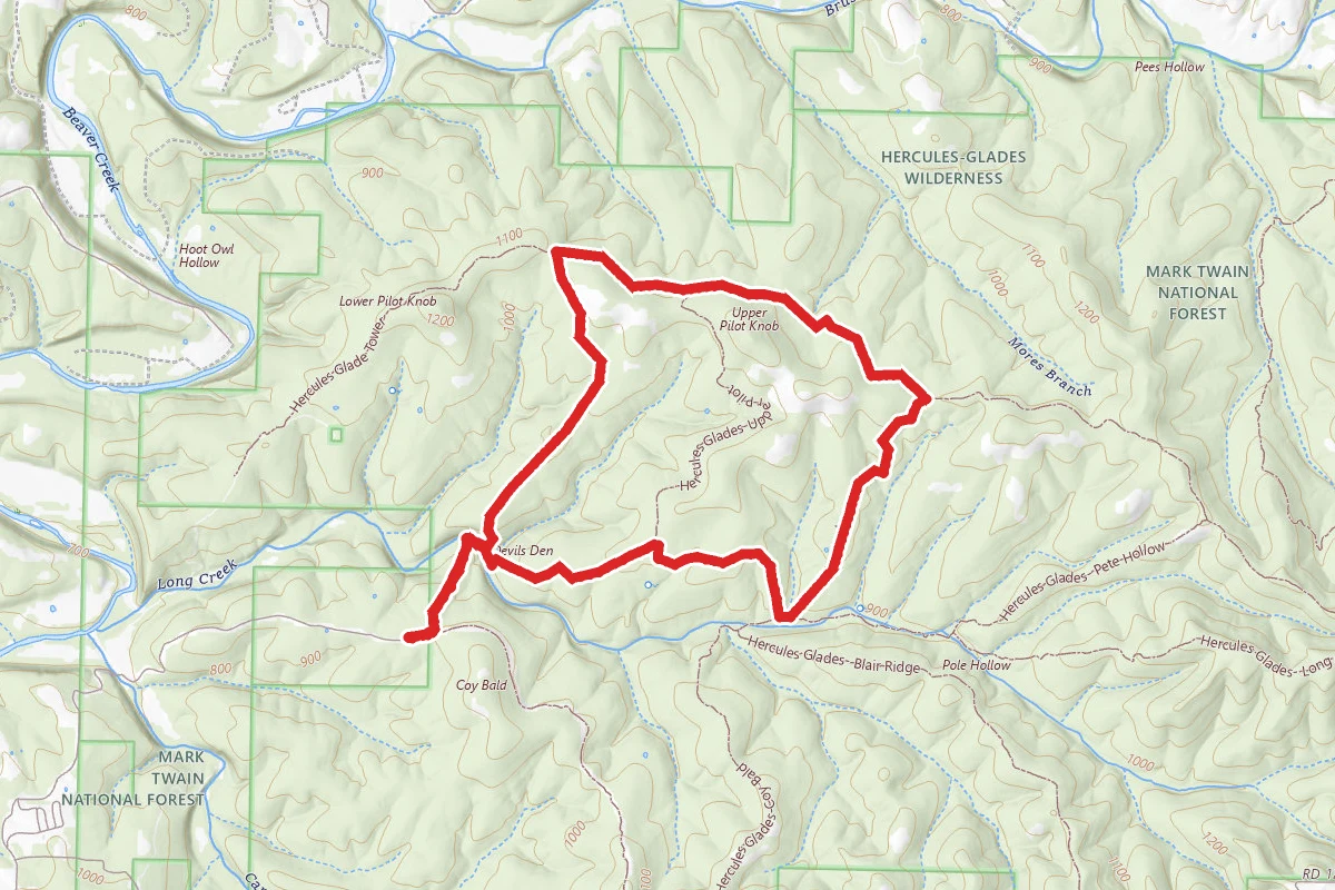 Hercules Glades West Trailhead to Upper Pilot Knob