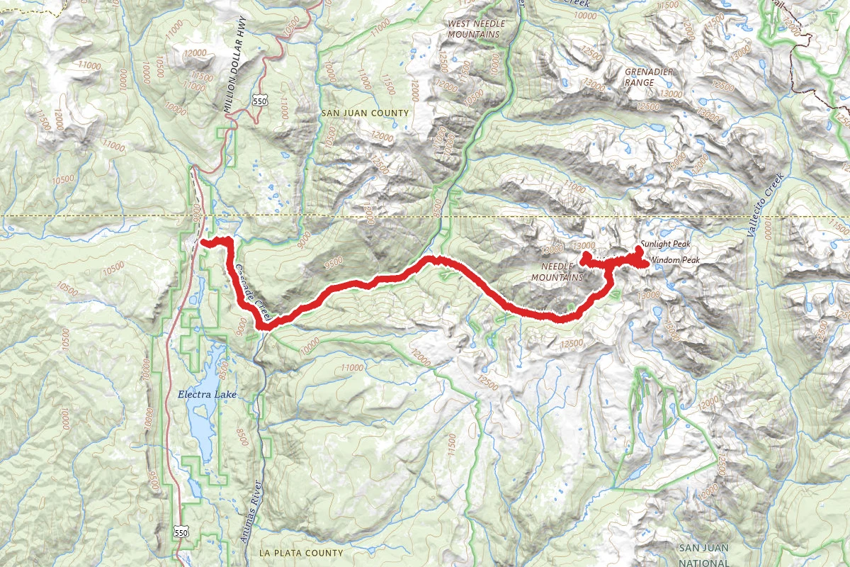Sunlight Peak, Windom Peak, North Eolus and Mount Eolus via Purgatory Campground