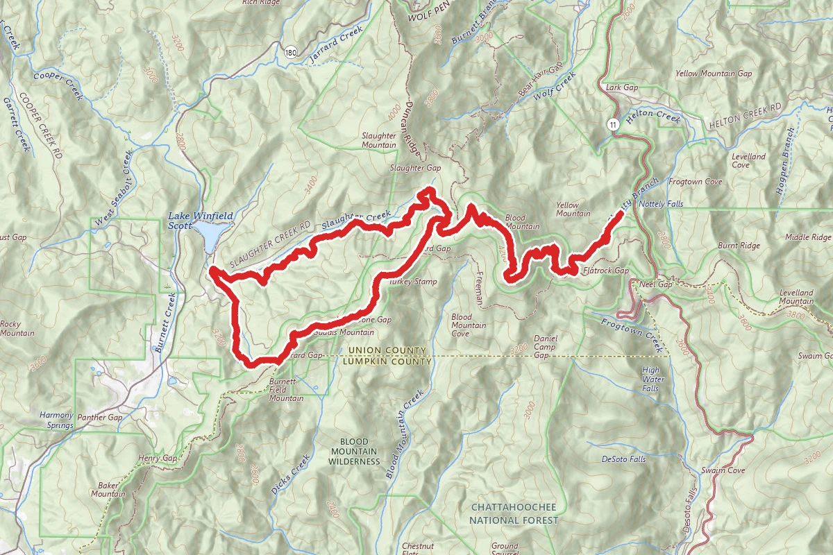 Byron Reece to Blood Mountain via Appalachian Trail to Slaughter Creek Loop