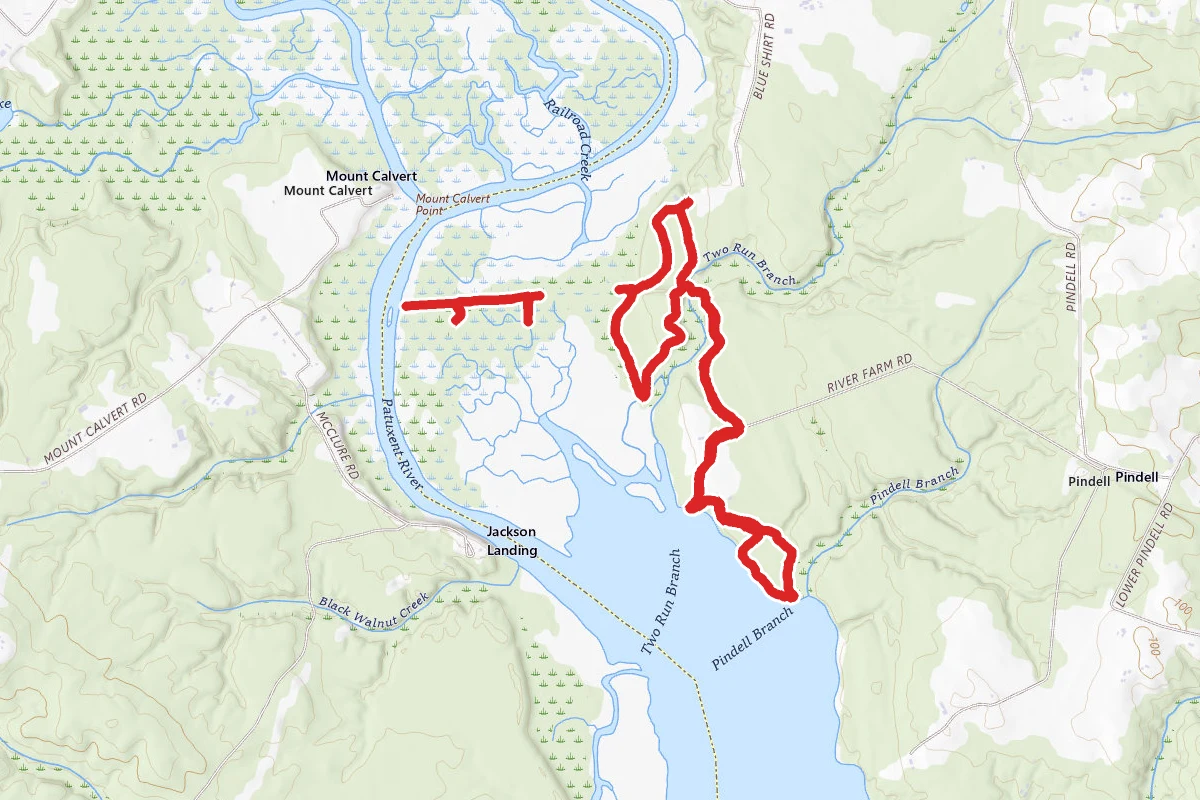 Railroad Bed, Otter Point, Farm, and Pindell Bluff Trails