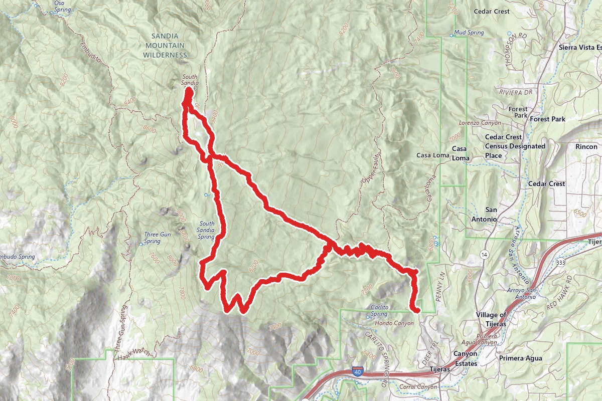South Sandia Peak via South Crest and CCC Trail Loop