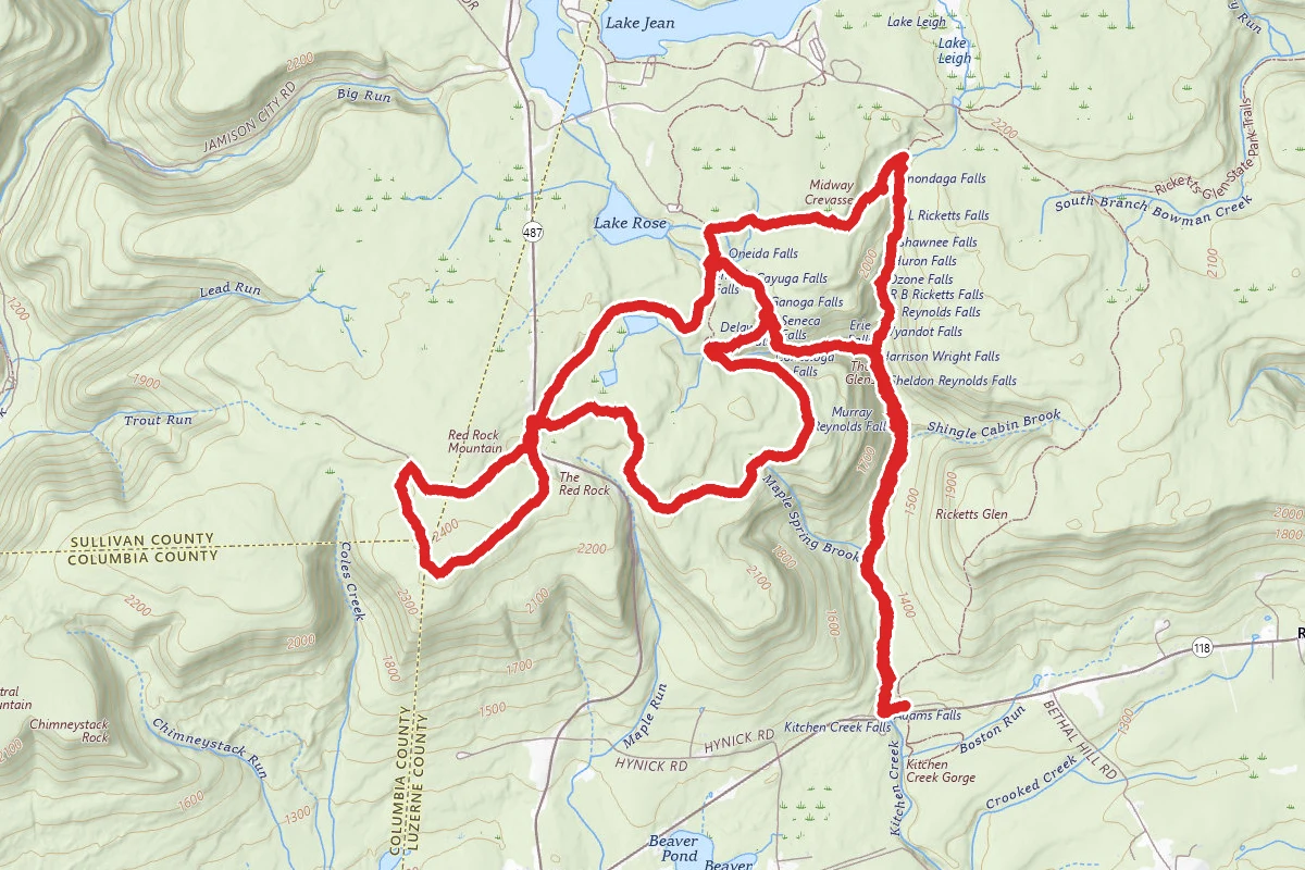 Grand View and Old Beaver Dam Loops Via Falls Trail
