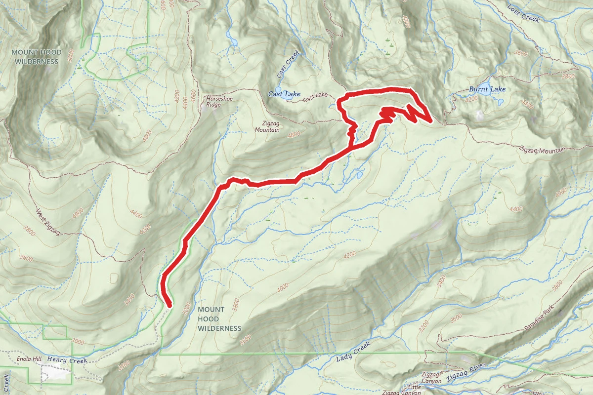 Burnt Lake South Trail to East Zigzag Mountain Trail