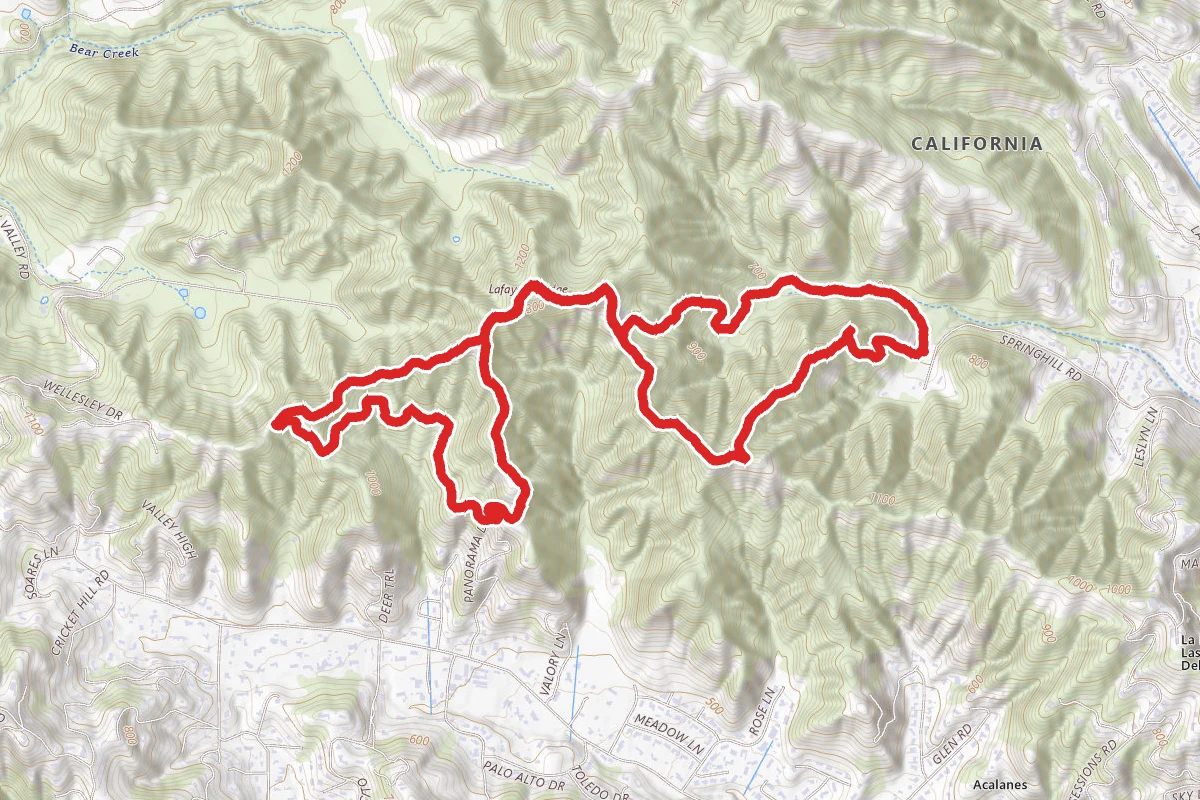 Springhill to Lafayette Ridge to Mariposa to Russel Peak to Buckeye Ranch Trails