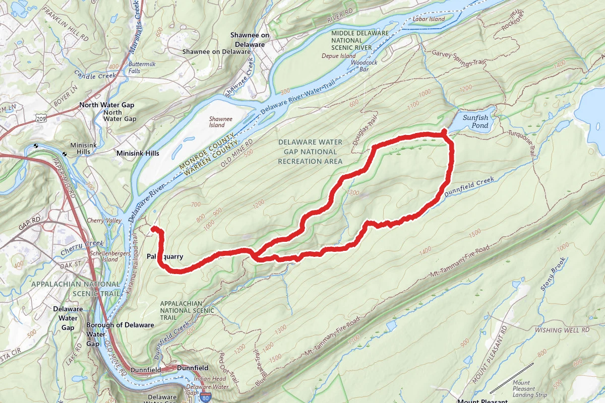 Sunfish Pond via Farview, Appalachian, and Dunnfield Creek Trails Loop