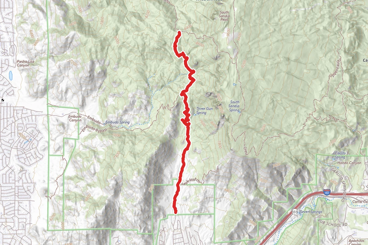 Three Gun Spring Trail to Embudito Trail