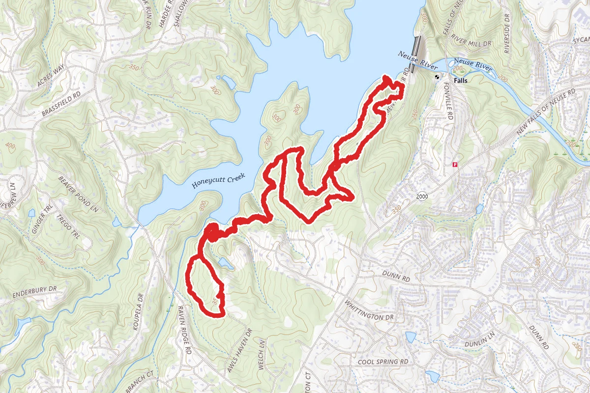 Falls Lake Loop to Falls Dam
